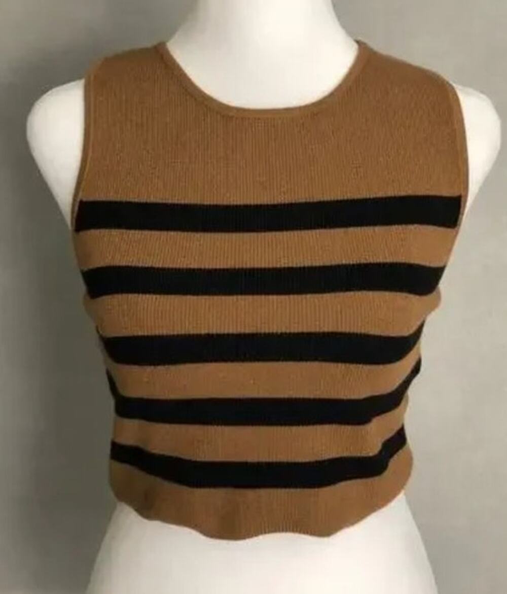 House of Harlow Ribbed Crop Top Brown Stripe M Luxe Minimal Campus College Y2K